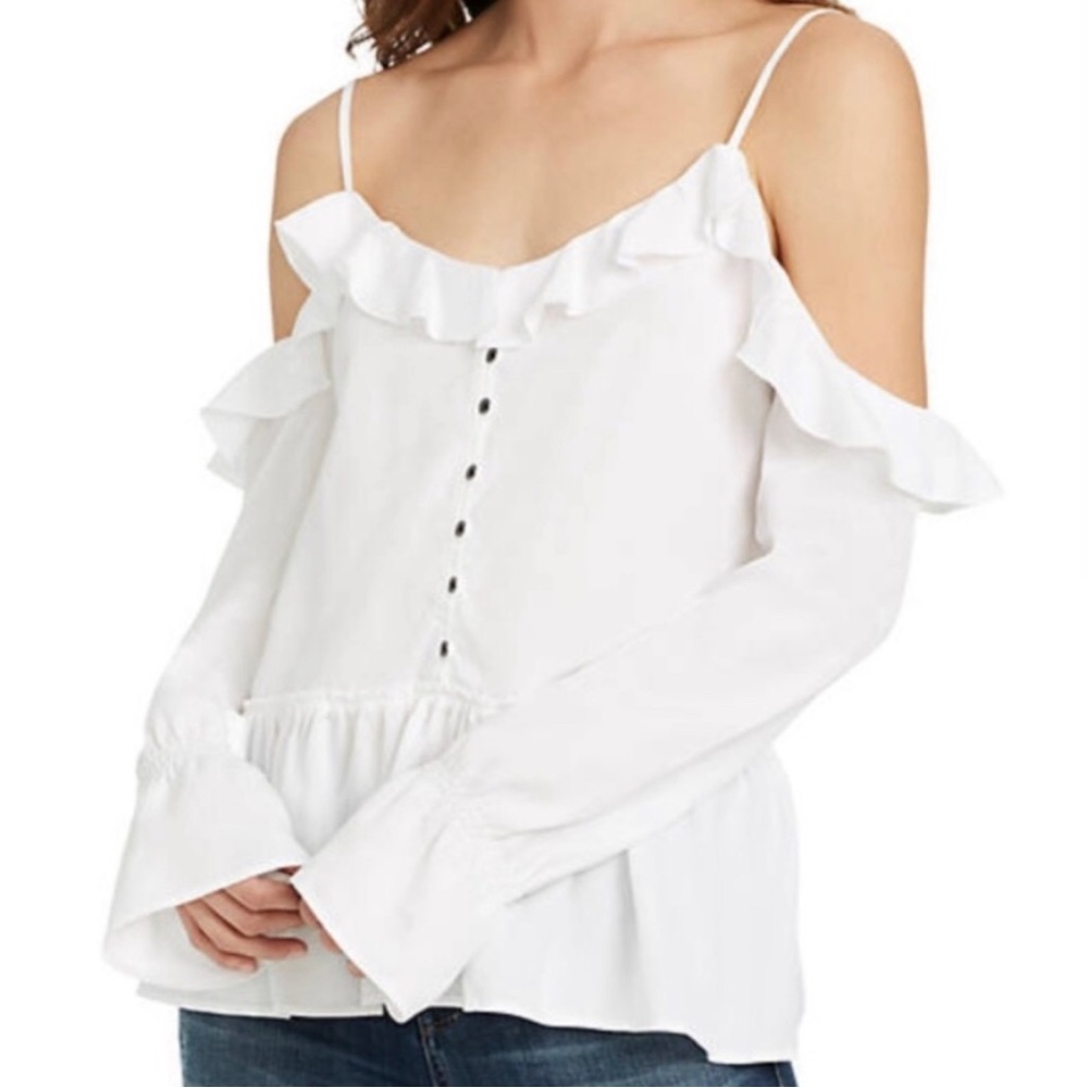 WILLIAM RAST Ruffle Trim Cold Shoulder Top/S